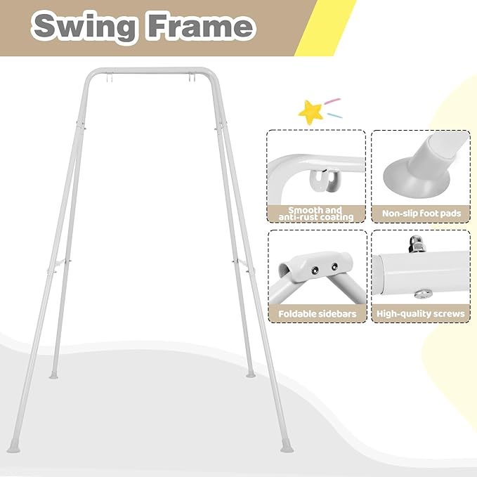 Baby Jumper with Stand, Infant Jumper with Adjustment Strap, Indoor/Outdoor Toddler Swing Set, Baby Jumpers and Bouncers for Boys Girls 6-24 Months, Easy to Assemble & Store (Gray)