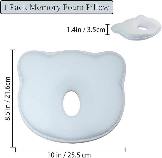 Gooyule Memory Foam Pillow, Breathable Ergonomic Pillows with Soft Cover, Machine Washable Head Support Small Pillow Cute Shape Pillows Gifts for Napping and Sleeping,Car Seat (Light Blue)