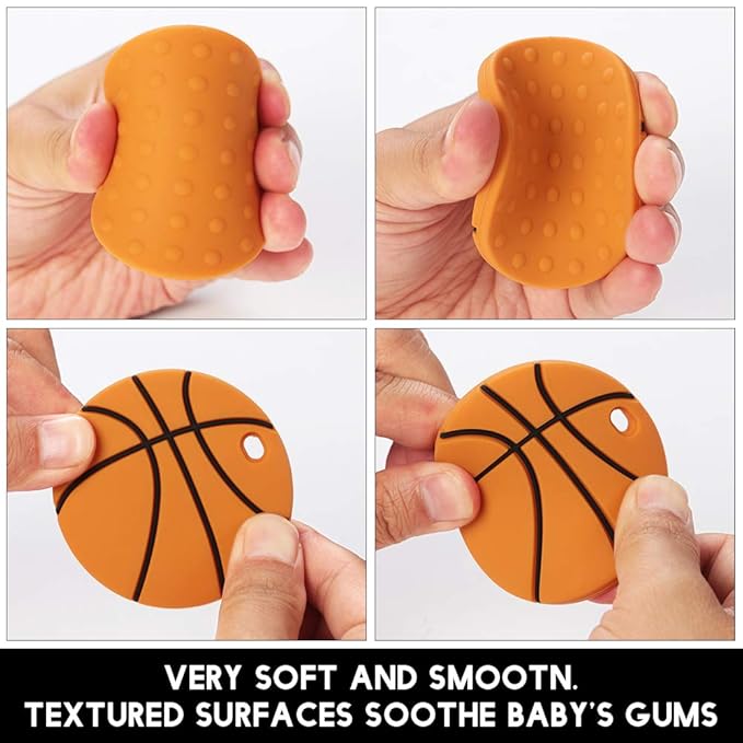 Sports Ball Series Baby Teething Toys,Food Grade Silicone Chew Teether for 3 Months+ Infant Boy and Girl,Toddler Sensory Chewing Teether,BPA Free (Basketball)