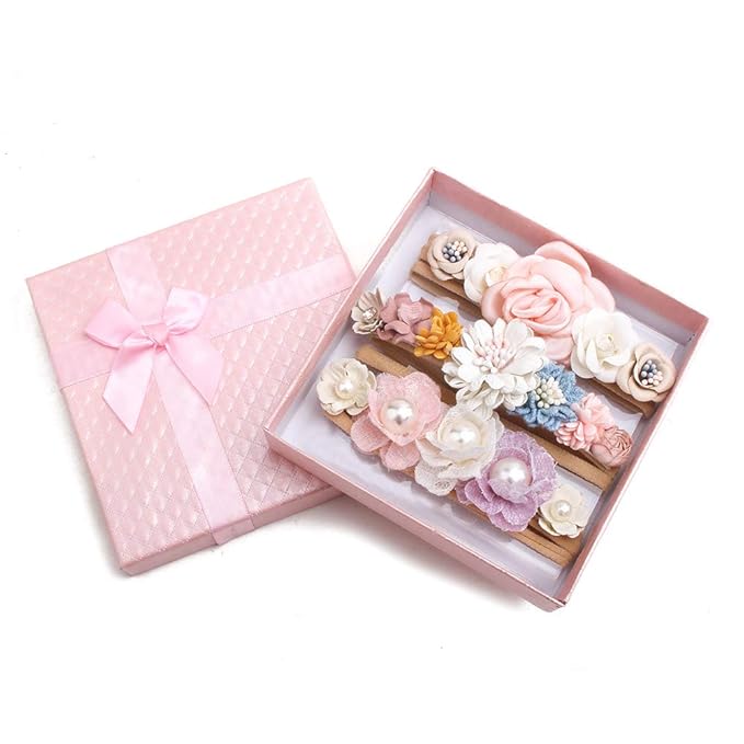 cherrboll 3pcs Baby Girl Flower Headbands, Super Soft & Stretchy Nylon Floral Hairbands for Newborn Toddler