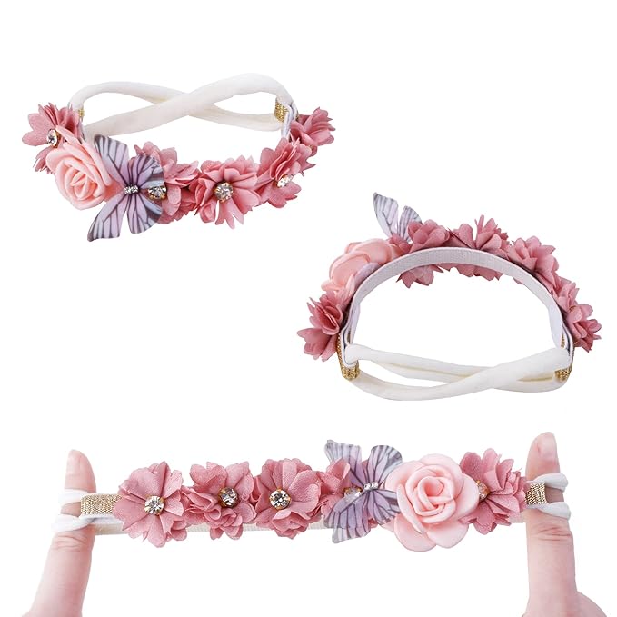 Flower Headband for Baby Girl Elastic Baby Floral Headbands Crown Hairbands Hair Accessories for Newborn Infant Toddlers Kids 3pcs/set