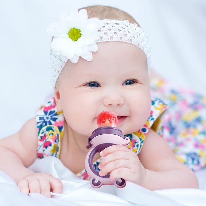 Baby Solids/Frozen Fruit Feeder Pacifier, Infant Teether Toy 4M+, BPA-Free Silicone Pouch & Nipple, Safely Introduce Solids, Teething Relief, 2-Pack