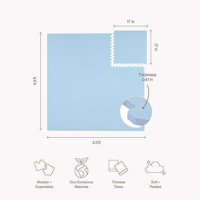 Toddlekind Playmat -Classic Foam Play Mat- 4 x 4 feet Premium Quality Foam Play Mat for Babies/Toddlers, Stylish, Non-Toxic, Odorless, Slate