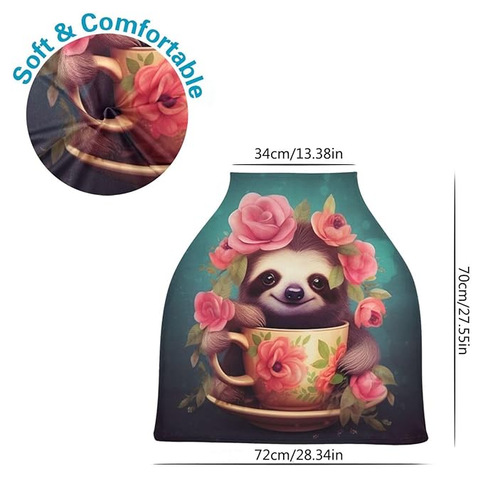 Baby Car Seat Covers Cute Sloth Stretchy Breastfeeding Scarf Breathable Infant Carseat Canopy Nursing Covers Multi Use for Stroller High Chair Shopping Cart Boys and Girls
