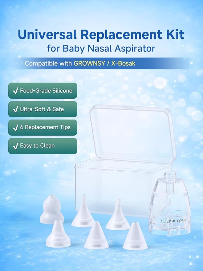 Nasal Aspirator Replacement Tips Compatible with GROWNSY, X-Bosak, Soft Silicone Baby Nose Suction Parts, BPA-Free Accessories
