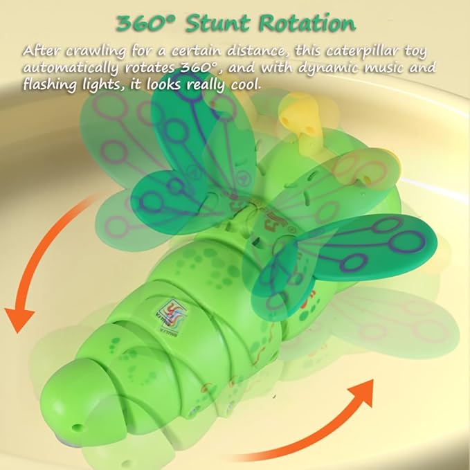 Miracland Stunt Spinning Caterpillar Toy - Electric 360 Rotating Musical Creeping Crawling Toy with Lights