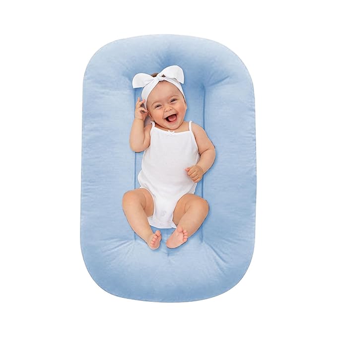 Baby Lounger 0-18 Months, Baby Lounger for Newborn, Soft Organic Cotton Breathable Lounger for Infants (Blue Baby Lounger)