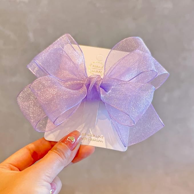 Hot&Sattion 4 Colors 5Inch Hair Bows Clips Large Big Chiffon Ribbon Hair Bows Alligator Clips Hair Accessories for Girls Toddler Kids Children Teens
