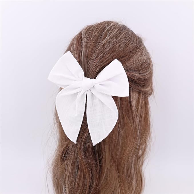 3 Styles Hair Bow Clips for Little Girls Toddler Baby Mom Women Hair Barrettes Accessories 4 Pcs Cotton Linen Bows White