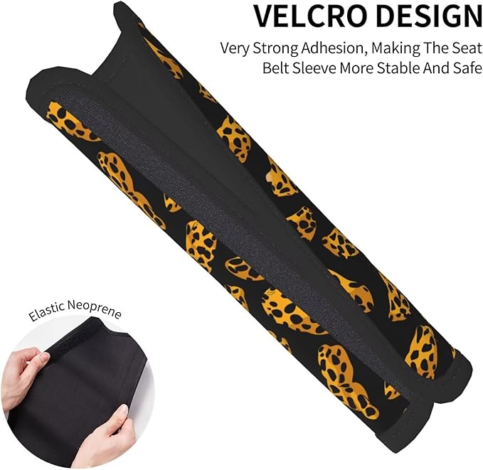 2 PCS Car Seat Belt Pads Cover Leopard Soft Seat Belt Shoulder Pad Cheetah Animal Safety Belt Strap Shoulder Pad Comfortable Driving Golden Soft Harness Pad Protect Safety Strap Cover, Black
