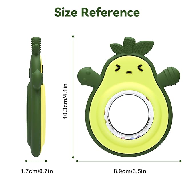 Baby Rattles Teething Toy for Babies 0-6 Months, Avocado Design BPA Free, Teething Relief for Infant 3-24 Months, Silicone Teethers Boys and Girls Sensory Toy