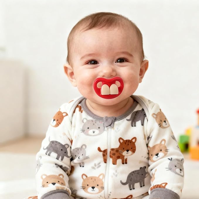 Funny Baby Pacifiers,Lips Pacifiers for Babies 3-18 Months,Baby Teeth and Vampire Pacifier Funny Pacifiers for Boys and Girls BPA Free