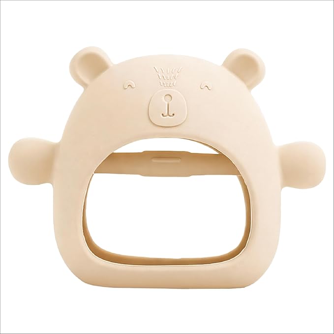 Lulyboo Silicone Teething Baby Bear, Soft and Durable Easy Grip Teether, Self Soothing Pain Relief for Teething, 0-12 Months (Ivory)