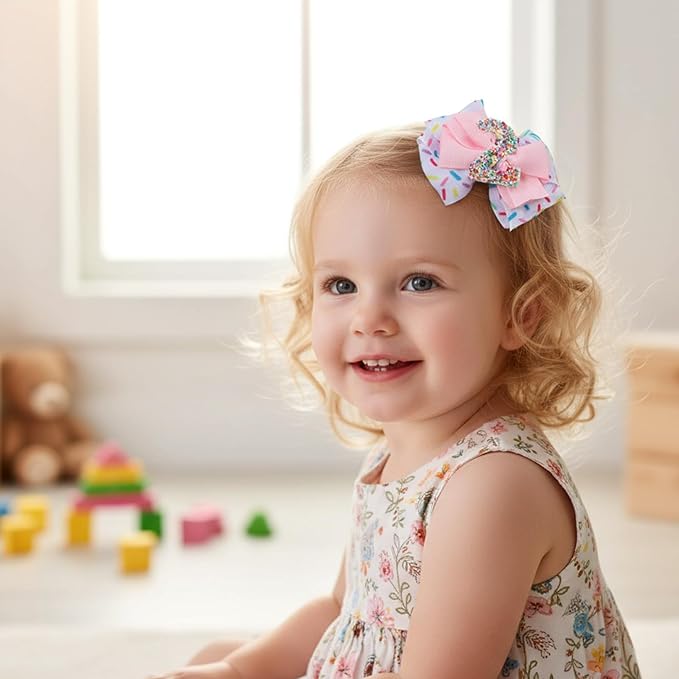 Sparkly Number 2 Birthday Hair Bow with Sprinkle, Sweet Outfit Pink Pigtail Hair Bows for 2 3 4 5 6 7 Years for Baby Girls Two 2nd Second Birthday