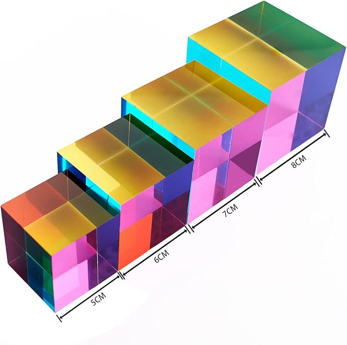 CMY Colorful Cube, 3.15 inch (80mm) Acrylic Mixing Color Cube Prism for Physics Education Learning and Office Desktop Decor, Scientific Toys and Gifts for Kids