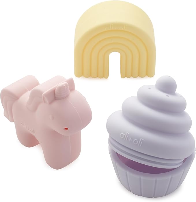 Ali+Oli Squirt Silicone Bath Toys (3pc) Unicorn Set | BPA-Free Food-Grade Silicone, Easy to Clean, Dishwasher Safe for Toddlers, Phthalate-Free