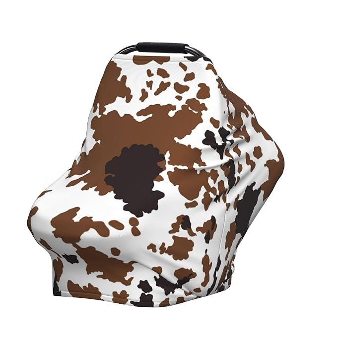 Brown Cow Print Baby Car Seat Covers, Cow Print Western Baby Stuff Multi-use Carseat Canopy for Boys and Girls Stretchy Infant Carseat Cover Shower Gifts