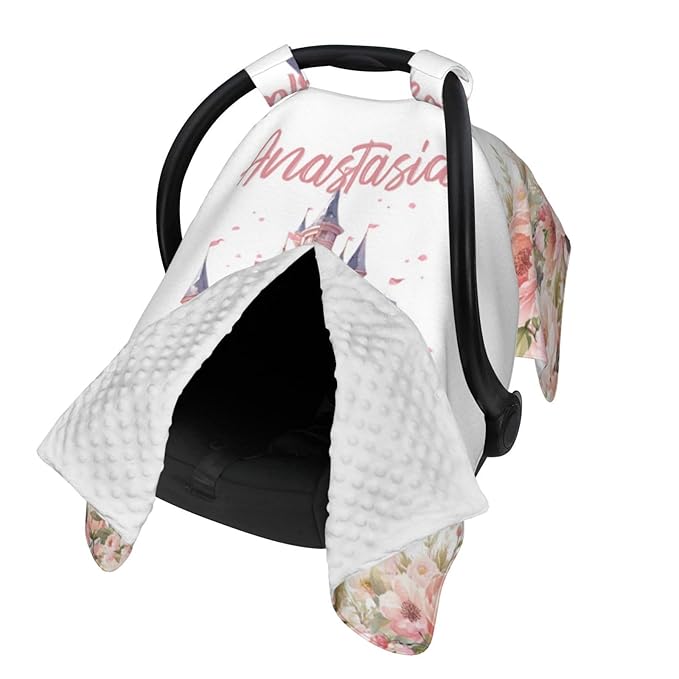 Custom Name Nursing Cover – Princess Castle Baby Car Seat Canopy, Stroller Cover, Baby Minky Blanket – Personalized Newborn Shower Gift for Infant Girls & New Moms