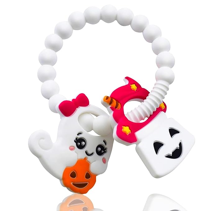 My First Halloween Baby Teething Toy and Llama Silicone Baby Teether Set- Spooky Toddler Teethers, Pumpkin Rattle, Ghost Teether(2 Pieces)