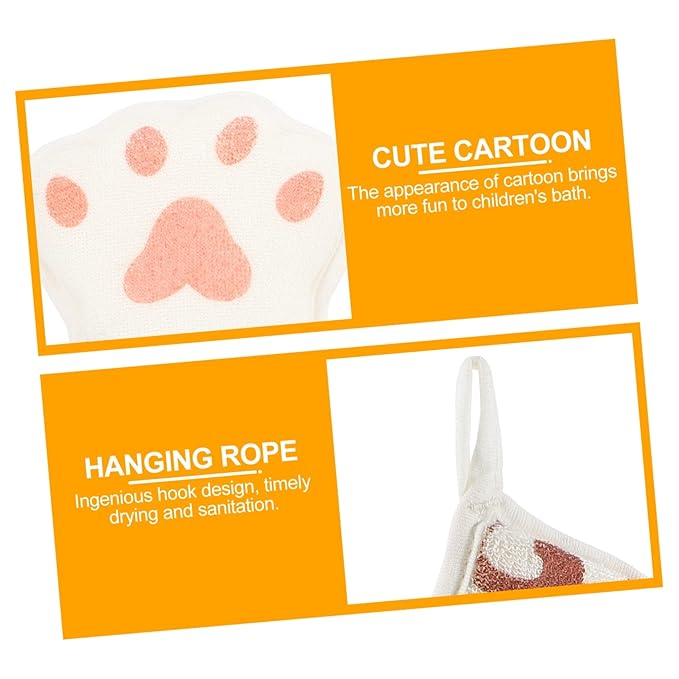 CHILDWEET Baby Bath Sponge 2 Pack Cartoon Paw Shape Kids Bath Towels Soft Exfoliating Mesh Scrubber for Toddler Body Cleaning