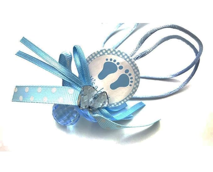 RBN 12 PCS Pacifier Blue Baby Foot Print ITS A BOY Necklaces Shower Game Favors Prizes Girl Decor (Blue), 1 Count (Pack of 12)