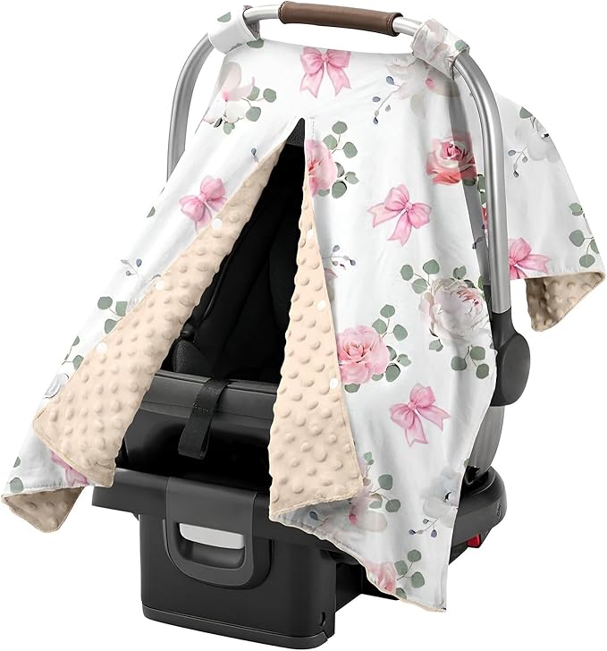 Floral Car Seat Cover Baby Girl, Soft Breathable Infant Car Seat Covers, Girl Baby Car Seat Covers, Skin-Friendly Sunscreen Nursing Stroller Cover 30" x 40"