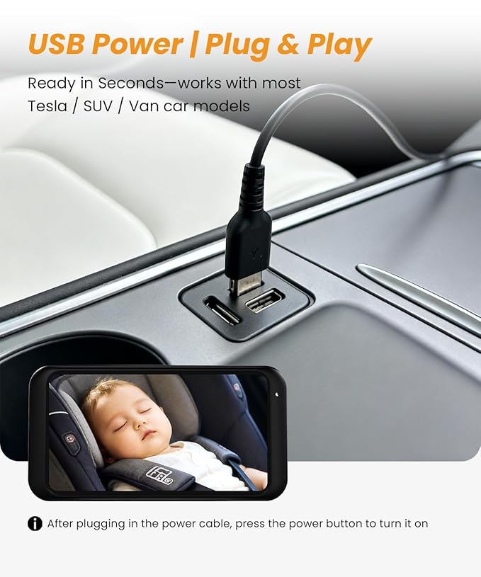 Babyvue BV2 USB Baby Car Camera Plug-Play, 4.5" 1080P Easy Setup Backseat Camera with Flexible 360 Rotation, Clear Picture Rear Facing Car Seat – Peace of Mind for Pet Owners and Parents