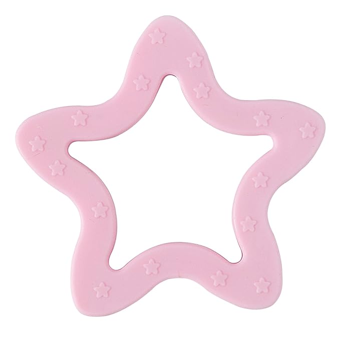 Jimibaby Silicone Star Teether, Christmas, Holiday teether, the First Teething Toy for Baby Boys and Girls,100% BPA Free, Easy to Hold, Ideal Stocking Stuffers for Baby boy and Girl (Star Pink)