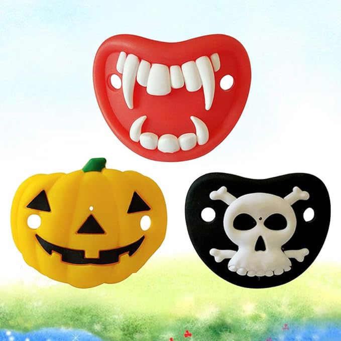 Kisangel Halloween Baby Pacifier Set 3Pcs Pumpkin Skull Shape Silicone Soother for Toddlers Infant Calming Teether Food Grade Safety