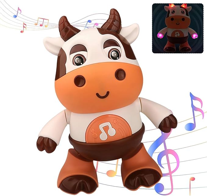 Upgrade Cow Light Up Dancing Cow, Singing and Dancing Cute Little Cow Music Lighting Swinging Dancing Robot Electric Doll Interactive Music Cow Crawling Toy with Music and Led Lights
