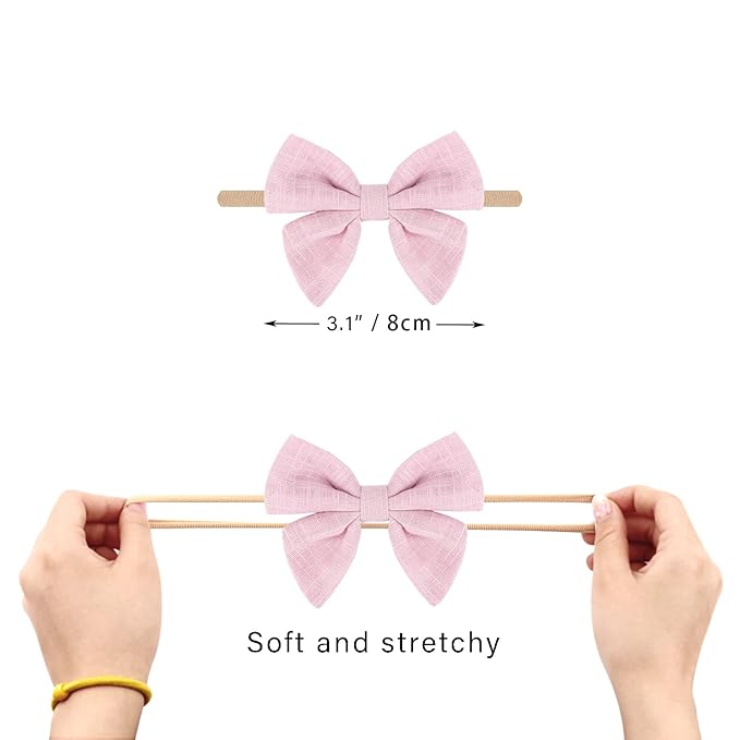 AQOKKA Baby Girl Headbands with Bows Soft Nylon Newborn Toddler Hairbands Handmade Baby Hair Accessories for Infant Girls Kids