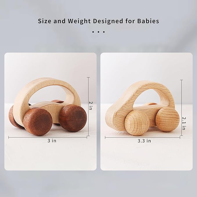 Wooden Baby Car Toys,Wood Push Car for Toddler Montessori Baby Grip Toy Car,Gifts for Boys and Girls,Push and Pull Toy Car 2 Pieces