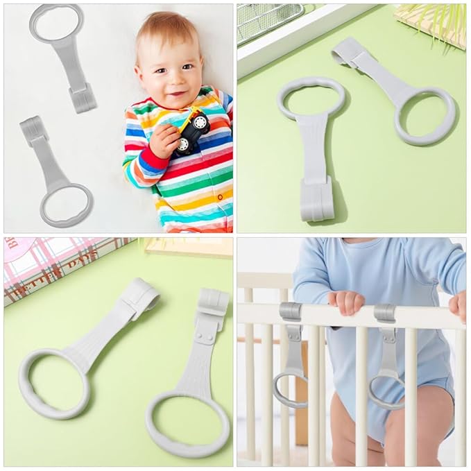 UPKOCH Baby Crib Pull Rings 2 Pairs Infant Standing Safety Handles for Walking Exercise Portable Baby Bed Hanging Rings 7.67X3.54 Inch Smooth Edges