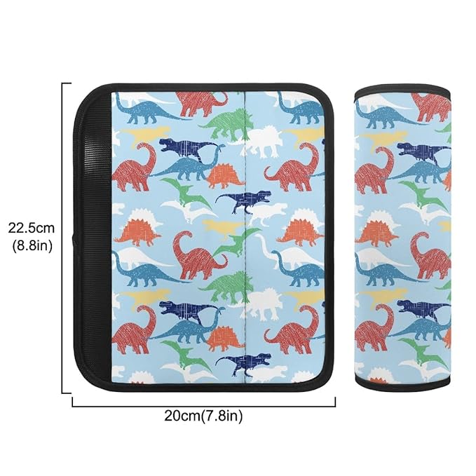 ENLACHIC Baby Car Seat Belt Cover, Cute Dinosaur Print Car Seat Shoulder Strap Pads, Infant Car Seat Cushion Safety Seatbelt Protector for Kids Boys Girls,Blue Dinosaur