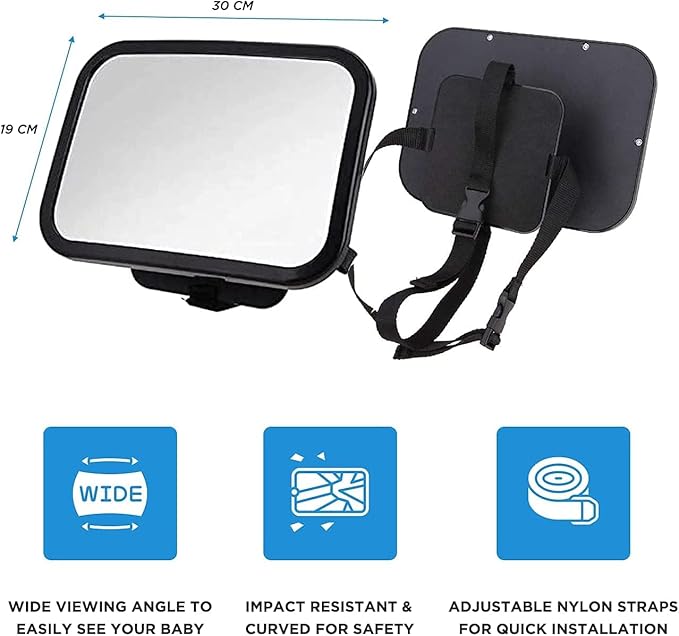 Dorart Rear Facing Baby View Mirror for Child Safety Car Seat - Crystal Clear Reflection via Crash-tested & Shatterproof Convex Mirror