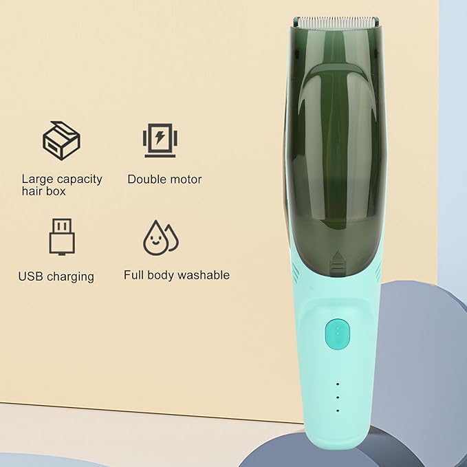 Generic Baby Hair Clipper with Vacuum Cleaner, Round Shaped Cutter Head Design, Low Noise Operation, Waterproof, Lithium Battery Included, for Children Adults, Wet and Dry Dual Use