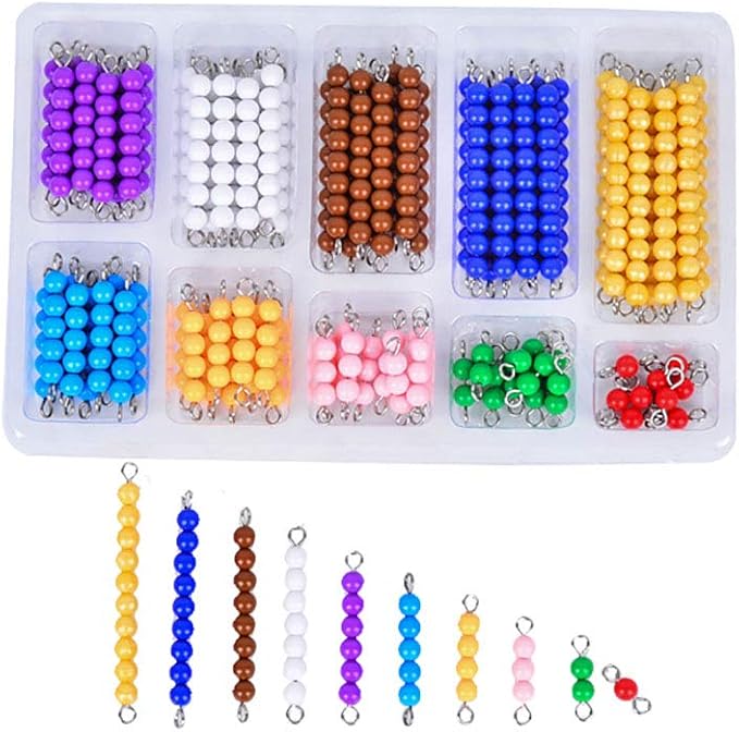 Kghios Montessori Math Toys Material for Toddlers 10 Sets of Colord Bead Chains 1-10 for Early Preschool Learning Toy,1-10 Numeral Cognition Toy