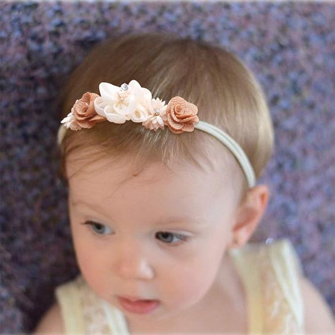 cherrboll 3pcs Baby Girl Flower Headbands, Super Soft & Stretchy Nylon Floral Hairbands for Newborn Toddler