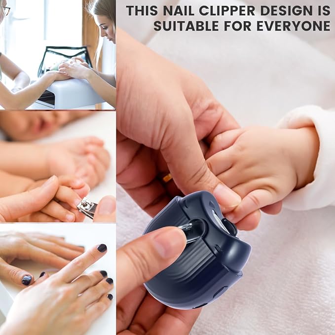 Electric Nail Clipper，Automatic Nail Trimmer with Nail Scraps Storage，with Light and 2 Speeds Nail Sharpener Rechargeable Nail Cutter Safety Fingernail Trimmer for Baby Kids Adults Seniors
