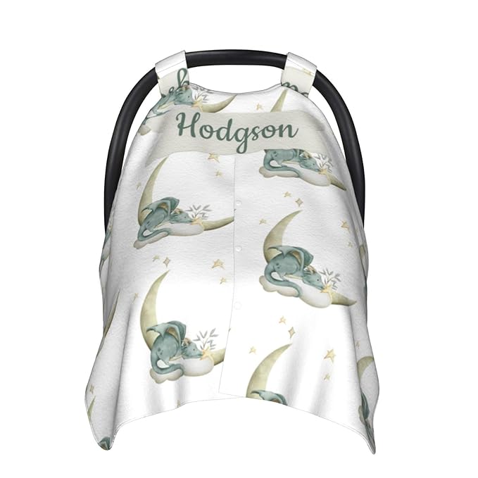 Custom Baby Car Seat Canopy with Name, Personalized Stroller Baby Car Seat Covers for Boys Girls, Minky Nursing Carseat Cover for Breastfeeding, Car Seat Canopies for Infant Newborn(Moon Dragon)