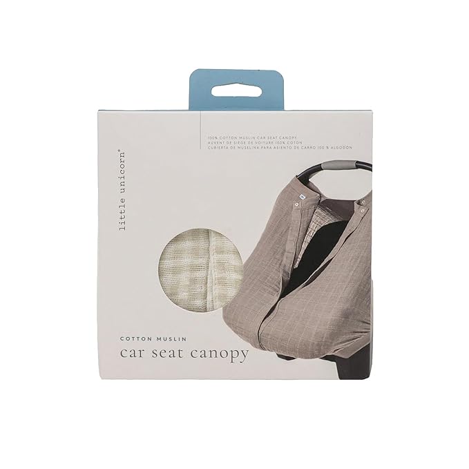 Little Unicorn Baby Car Seat Canopy | Soft & Breathable Muslin Fabric | Magnetic Closure Cover & Universal Fit | for Protection & Privacy | Nursing Cover (Tan Gingham)