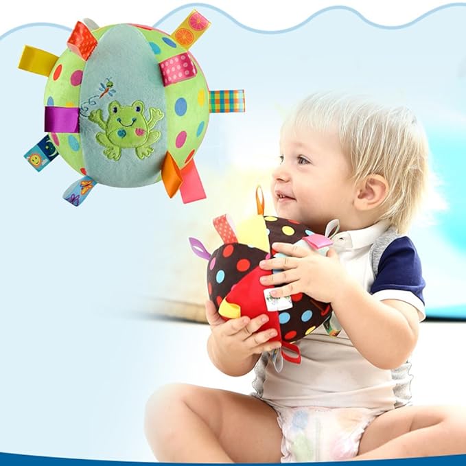 Inchant Baby Balls Soft Plush Rattle Comforter Toy - Kids Infant Early Educational Plush Tag Baby Ball for Ages 6 Months to 1, 2 Year Old boy and Girls
