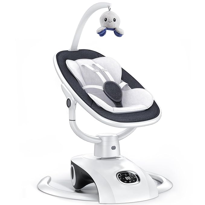 VaVaSoo Electric Baby Swing for Infants Mamroo 6 Motion Automatic Newborn Baby Rockers for Girl & Boy with Remote Control, 5 Speed, 13 Melodies, Dark Gray
