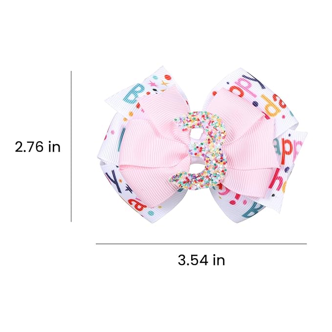 2pc Glitter 3rd Birthday Party Gift Hair Bows 3.5" Cute Sparkly Happy Birthday Ribbon Hair Clips Sprinkle Confetti Bow Hair Barrettes Dress Decor Accessory for Teens Toddler Girls Kids