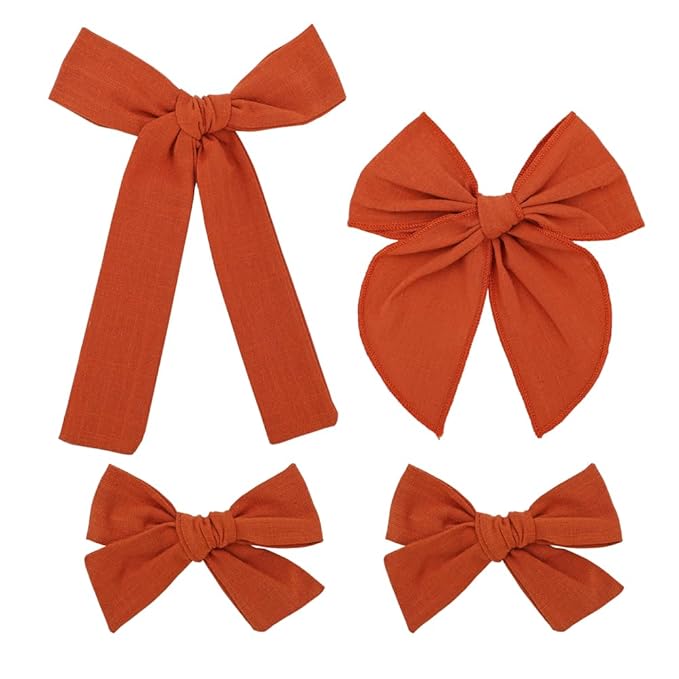 3 Styles Hair Bow Clips for Little Girls Toddler Baby Mom Women Hair Barrettes Accessories 4 Pcs Cotton Linen Bows Clay Court