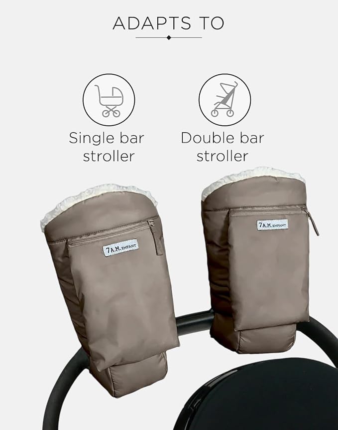 7AM Enfant Stroller Warmmuffs Gloves - Anti-Freeze Stroller Mittens for Handlebars, Water Repellent Hand Warmer Muff for Cold Weather, Plush Lined Stroller Warmmuffs | Winter Stroller Accessories