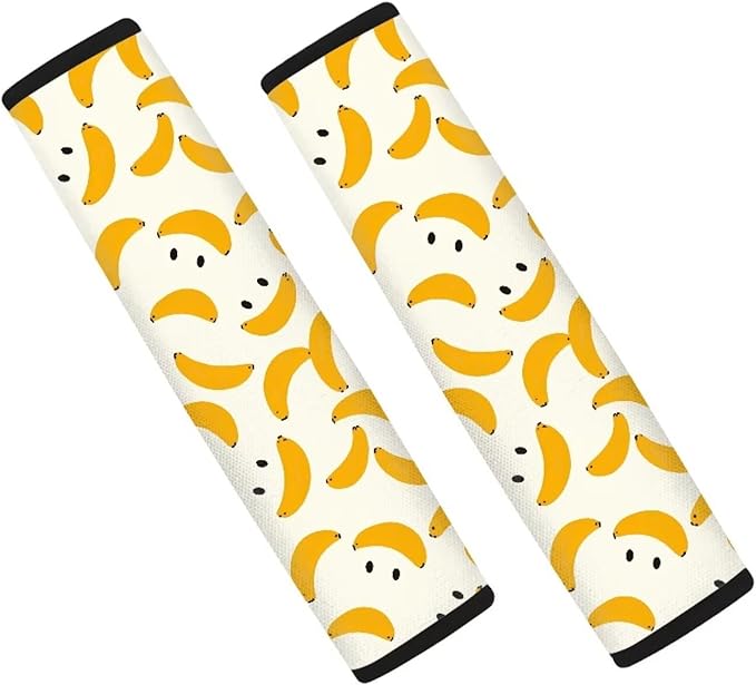 Car Seat Belt Cover Soft Car Safety Seat Belt Strap Shoulder Pad for Women Men 2 Pack for Adults Child Interior Decor Banana Smile Print