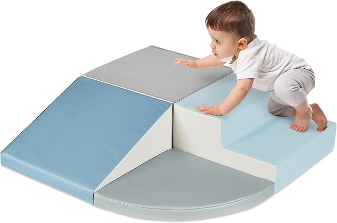 Best Choice Products Soft Foam Climbing Blocks for Toddlers, 4-Piece Baby Play Set, Easy-Clean Vinyl Foam Shapes, Safe Certified Materials, Early Learning Motor Skill Development Toy - Blue