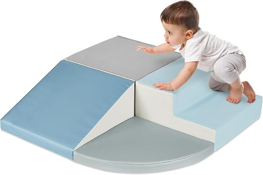 Best Choice Products Soft Foam Climbing Blocks for Toddlers, 4-Piece Baby Play Set, Easy-Clean Vinyl Foam Shapes, Safe Certified Materials, Early Learning Motor Skill Development Toy - Blue