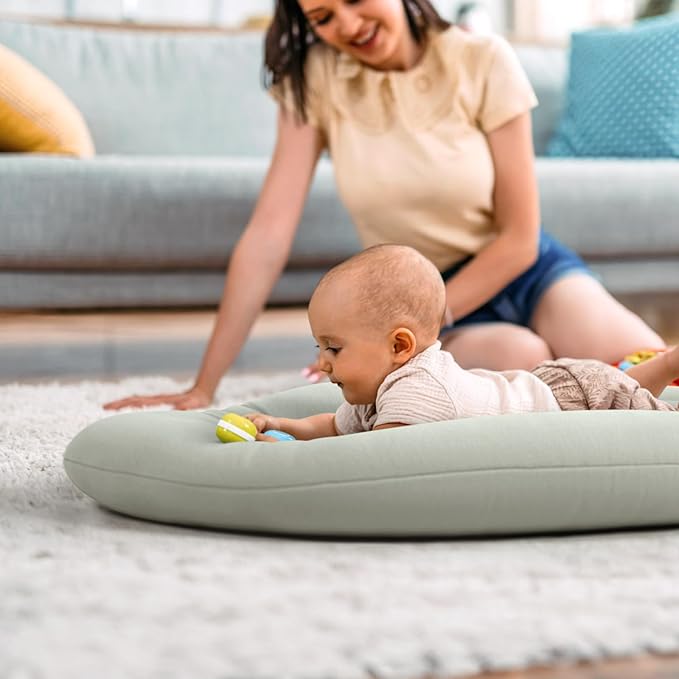 Baby Lounger for Newborn: Skin-Friendly & Breathable for 0-12 Months Infant Tummy Time Playtime & Diaper Changes - Portable & Lightweight Cushion for New Parents (Sage)